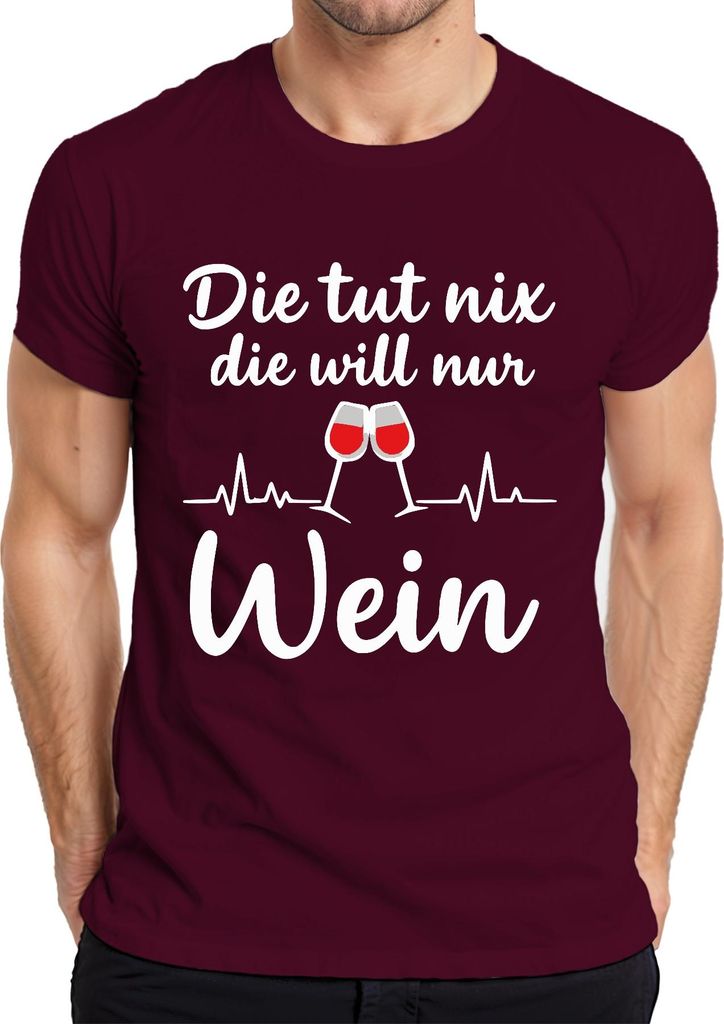 Tut nix will nur Wein Weinliebhaber Weinglas Geschenk lustig Herren T-Shirt, Burgundy, S