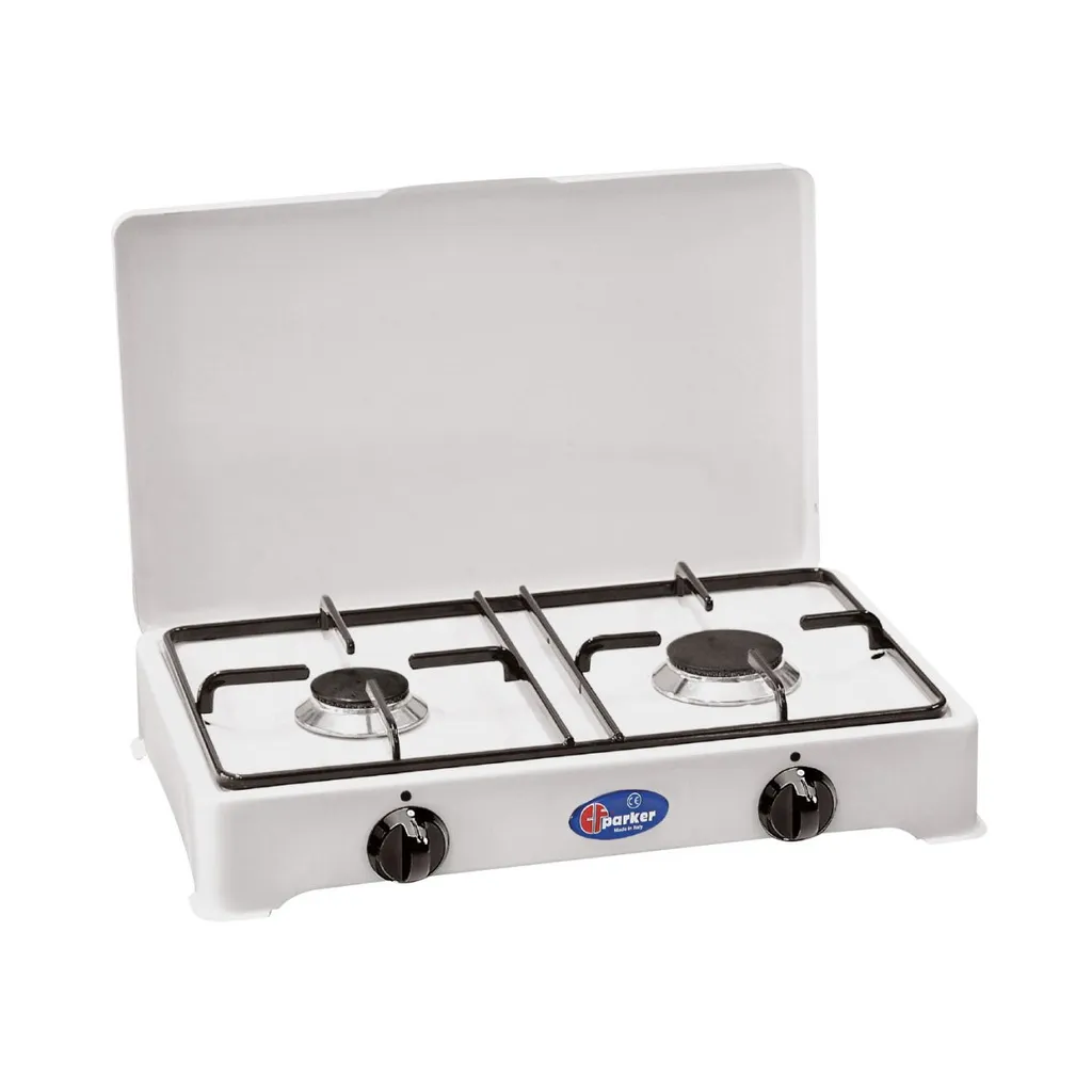Réchaud gaz 2 feux émaillé blanc pour cuisine d'appoint et camping
