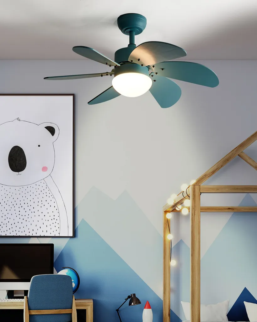 Ventilateur de plafond pour chambre ou salon scandinave bleu pastel