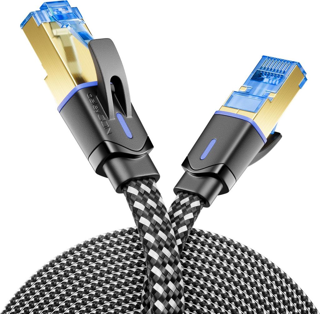 deleyCON 0,5m CAT 8 Netzwerkkabel Flach (Nylon, 40 Gbit/s, Kupfer Leiter) Gigabit Ethernet LAN Cable - Flaches Kabel Flachkabel Patchkabel Verlegek...