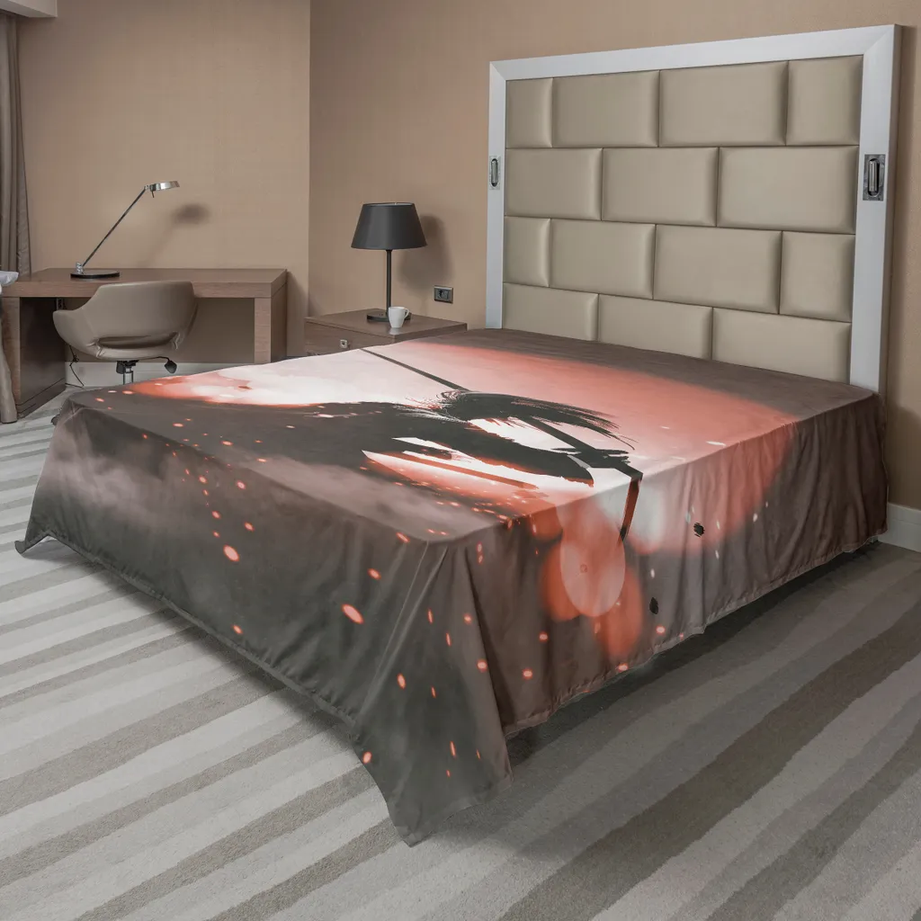 Drap Japonais pour Lit Décoratif, Thème Samouraï Zen 244x205 cm Brun