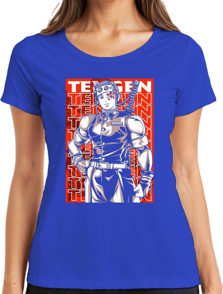 Tengen Uzui Anime Dämonenjäger Cosplay Geschenk Japan Y2K Streetwear Damen T-Shirt, Blau, 3XL