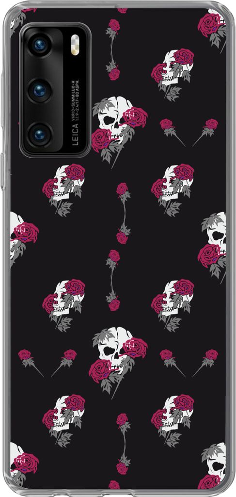 MuchoWow Handyhülle Schutzhülle Hülle für Telefoonhoesje Huawei P40 Mädchen - Totenkopf - Rosen - Muster - Mädchen - Kinder - Kinder - Mäd...