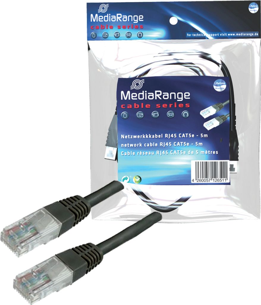 MediaRange MRCS104 Netzwerk Patchkabel CAT6, 5 m, RJ 45, schwarz