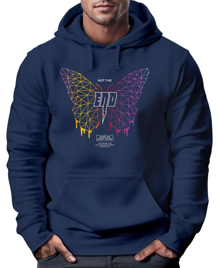 Hoodie Herren Print Schmetterling Geometric Design Butterlfy Spruch Not the End Fashion Streetstyle Neverless navy S