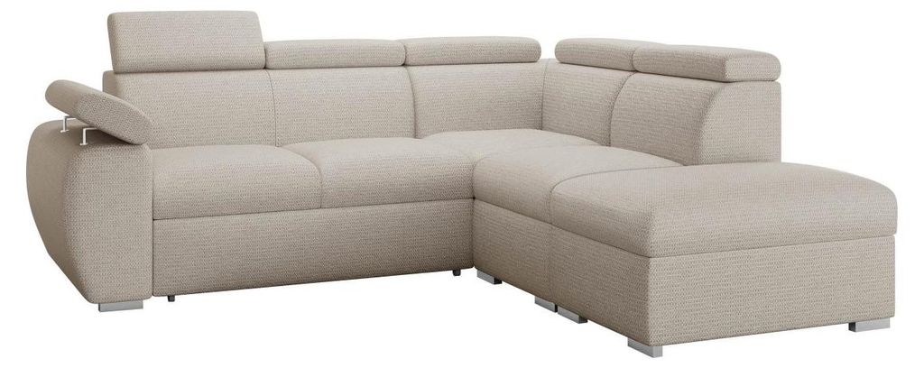 MIRJAN24 Ecksofa Boston 2RR1P, Eckcouch mit zwei Bettkästen und Schlaffunktion, Verchromte Metallfüße, Einstellbare Kopfstützen (Farbe: Aragon ...