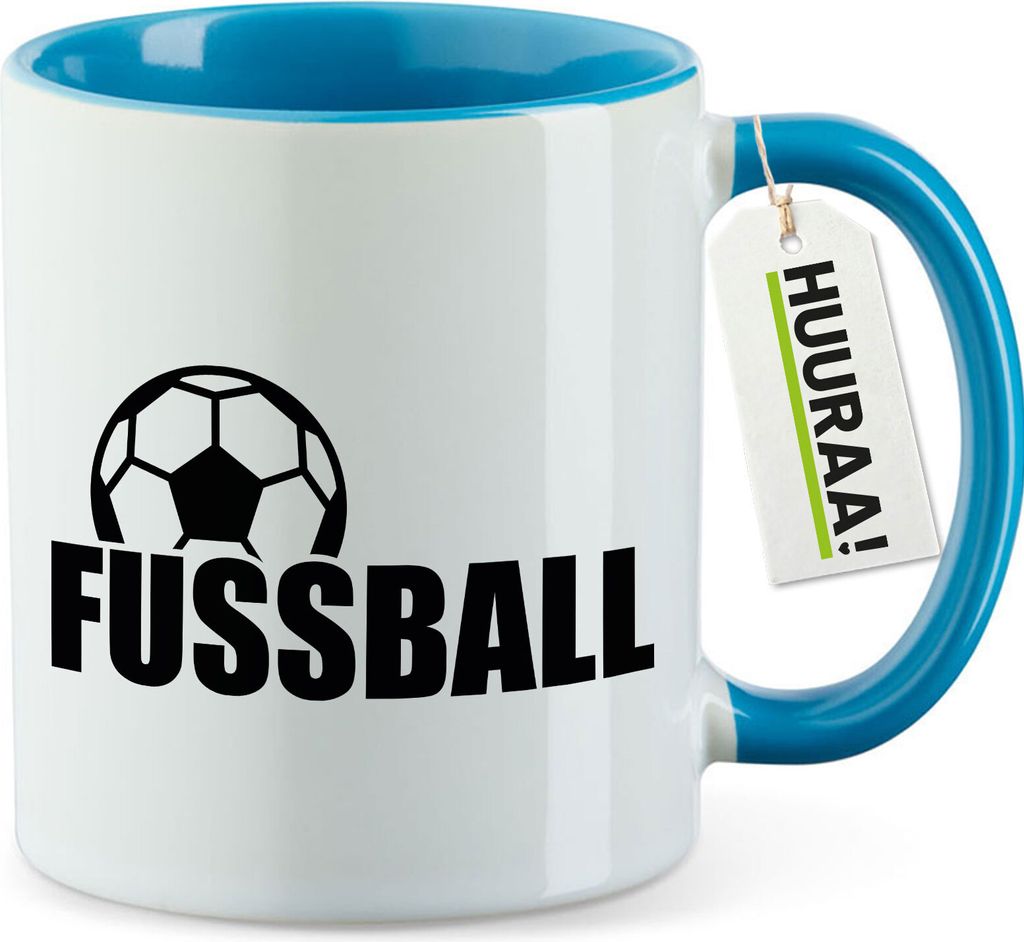 Huuraa Kaffeetasse Fussball Ball 330ml Blau Keramik Kaffeebecher Geschenkidee