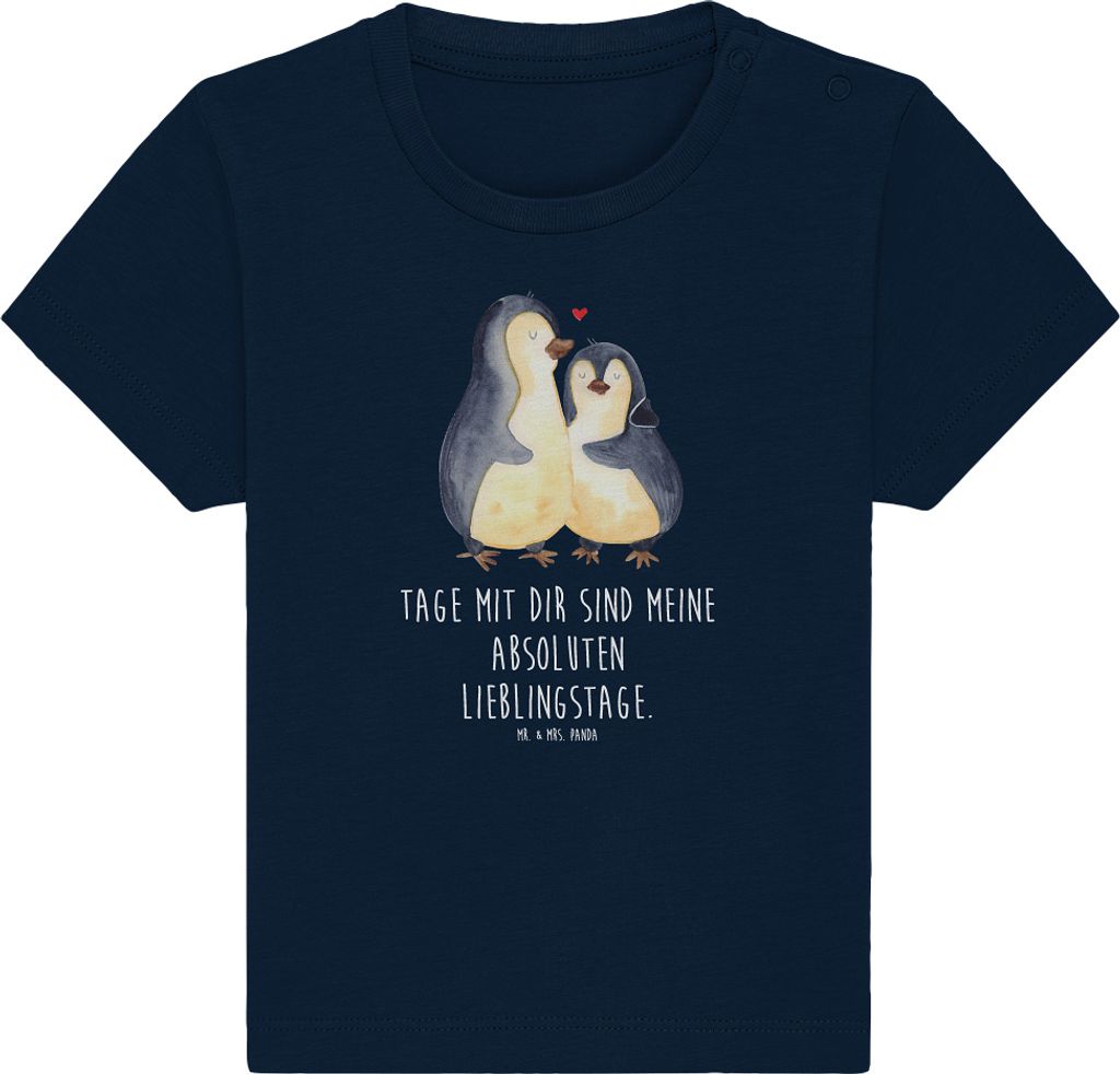 Mr. & Mrs. Panda T-Shirt Pinguin umarmen 6. - 12. Monat - French Navy - Geschenk, Hochzeitstag, Babyshirt, Kinder Shirt, Top, Liebe, Organic Baby, ...
