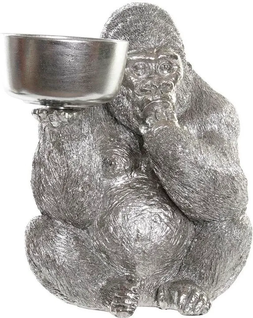 Statue de gorille décorative design argent pour salon et bureau chic