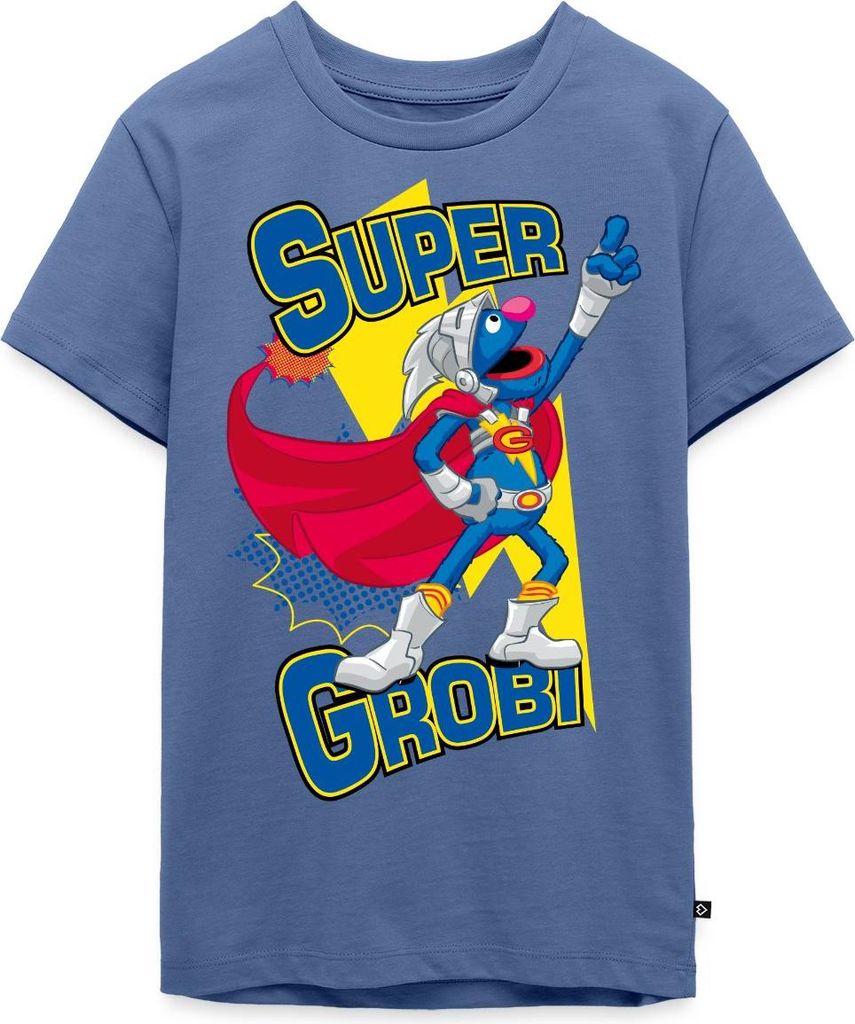 Spreadshirt Sesamstraße Grobi Supergrobi Superheld Teenager Premium T-Shirt, 146/152 (10 Jahre), Taubenblau