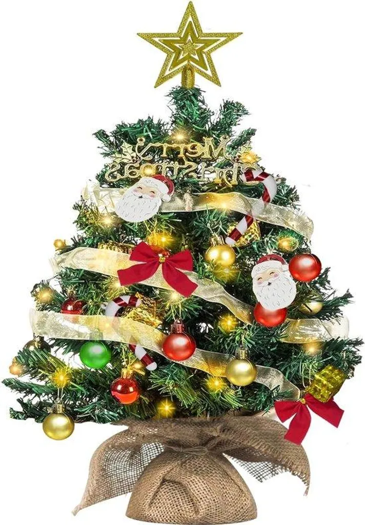 Mini sapin de Noël LED 60 cm avec boules - Fonctionne sur piles