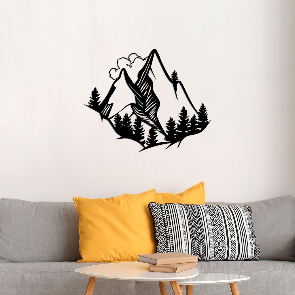 Wallity, Mountain- SKL2522, Schwarz, Sonstige WohnNachbildungationen, 70 x 57 cm, 100% Metall (Dicke: 1