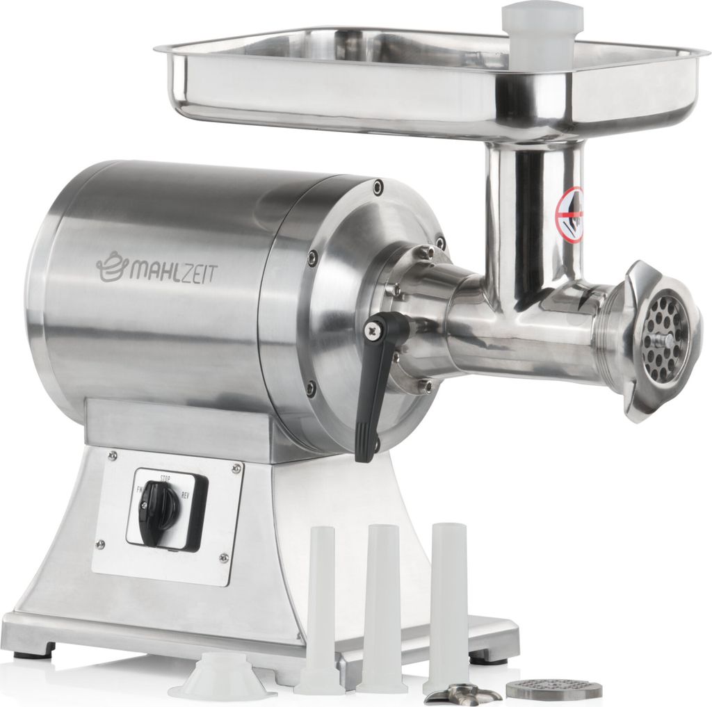 Mahlzeit Edelstahl Fleischwolf elektrisch silber 450W 75kg/h mit Wurstfülleraufsätzen Wurstmaschine