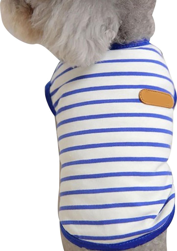 Gestreiftes Hunde-T-Shirt, modisch, weich, bequem, dehnbar, Haustierweste für Bichon Frise, Schnauzer, Teddy, Blau, XL