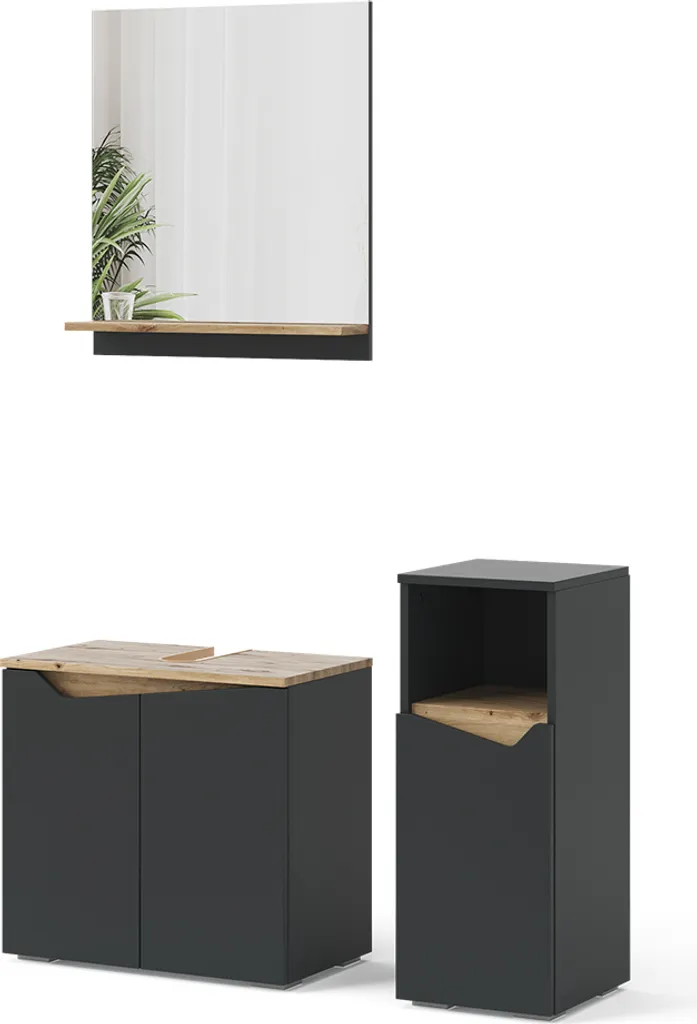 Meuble de salle de bain anti-désordre 3 pièces Vicco Marelle gris