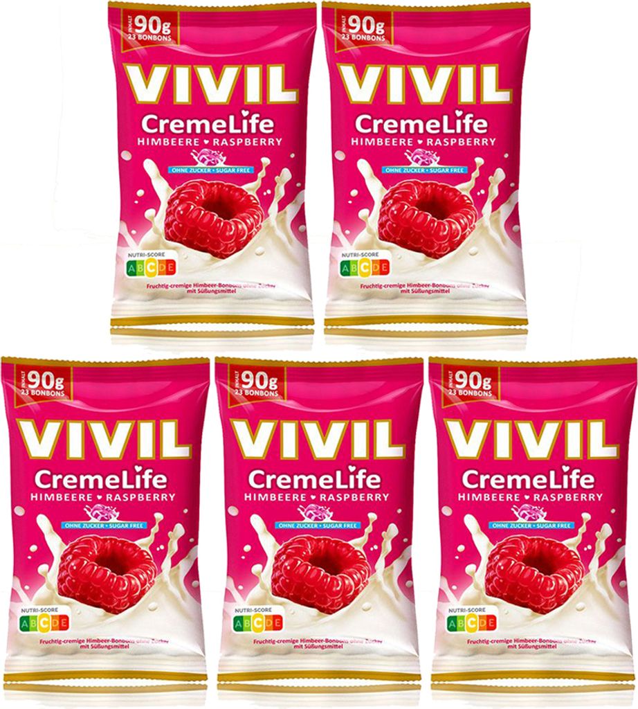 Vivil Creme Life Himbeere fruchtige Bonbons zuckerfrei 90g 5er Pack