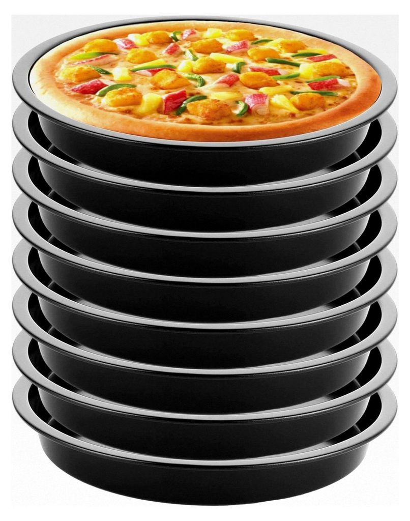 8er-Set Pizzableche, runde Backform 18 cm, Kohlenstoffstahl, antihaftbeschichtet