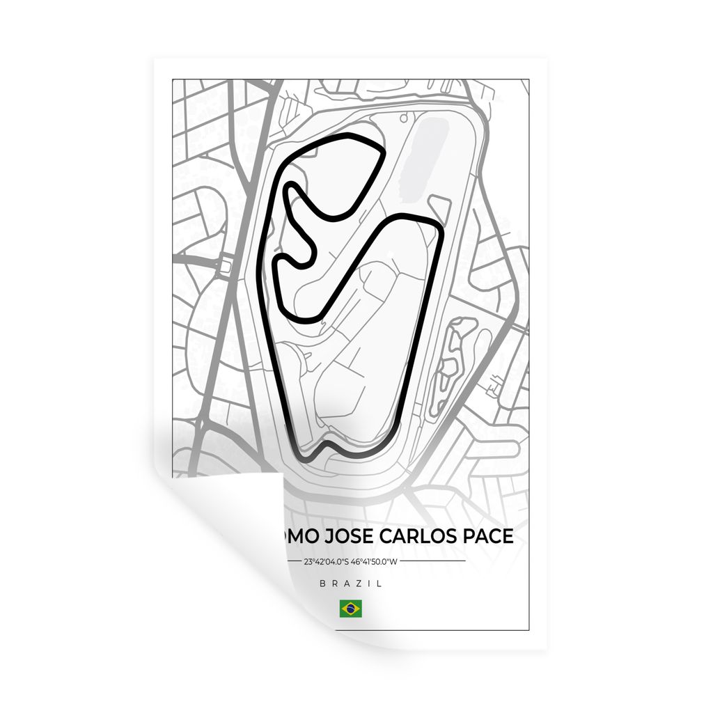 MuchoWow Wandtattoo Wandsticker Wandaufkleber Rennstrecke - Brasilien - Rundkurs - Formel 1 - Autodromo Jose Carlos Pace - Weiß 60x90 cm Selbstk...
