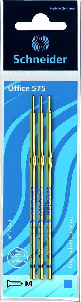 Schneider 77222 Kugelschreiber-Minen 575 M, Standard für K15, blau, 3-teilig (1 Set)