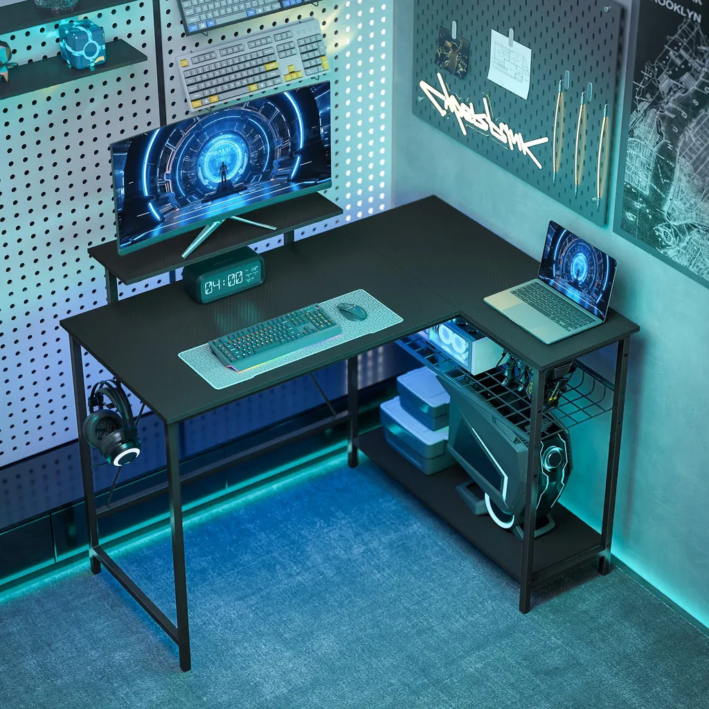 Bureau gamer d'angle compact pour setup streaming et informatique