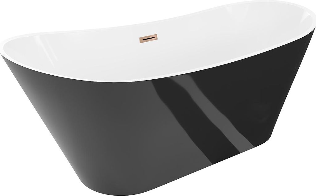 Mexen Dora freistehende Badewanne 160 x 75 cm, weiß/schwarz, Überlauf Roségold - 52071607575-60