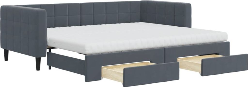 Tagesbett Ausziehbar mit Schubladen Dunkelgrau 90x200 cm Samt