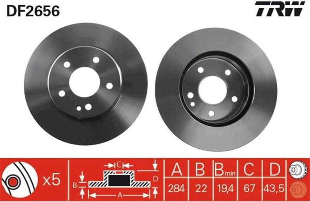 TRW Bremsscheiben (2 Stück) Vorderachse DF2656