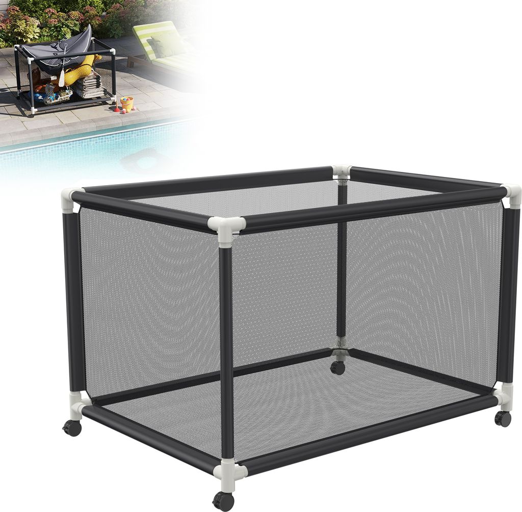 LZQ Zwembadopslagcontainer met wielen en netmand – 122 x 78 Productafbeelding 
