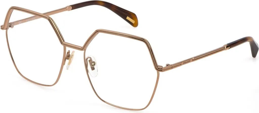 Police VPLD27 08FC Eyewear - Montatura Geometrica Donna Oro Lucido