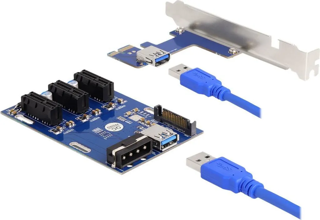 Riser PCIe x1 vers 3 ports avec câble de liaison USB et alimentation