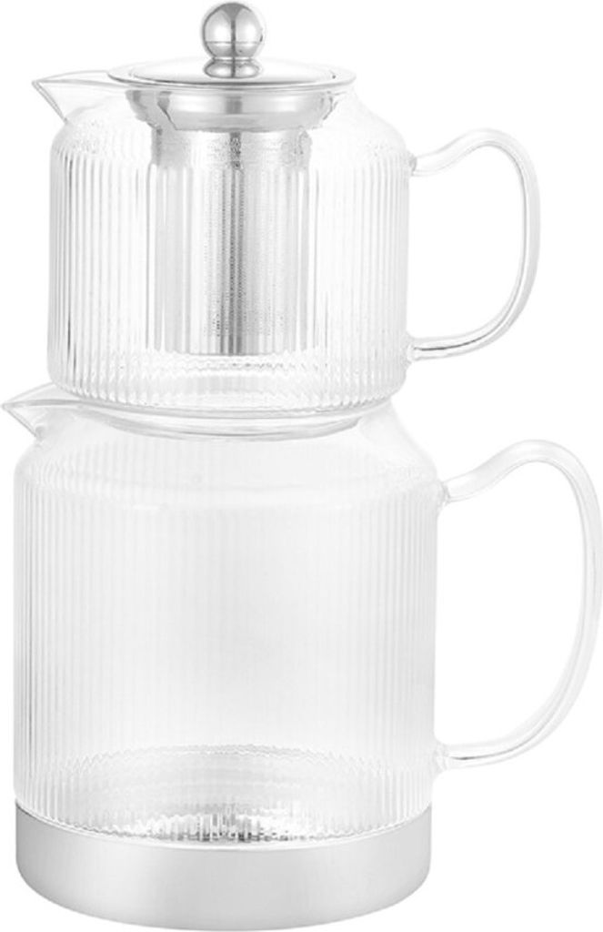 Schäfer Teekannen-Set aus Glas mit Edelstahlfuß für alle Herdarten 600 ml & 1,5 L spülmaschinengeeignet