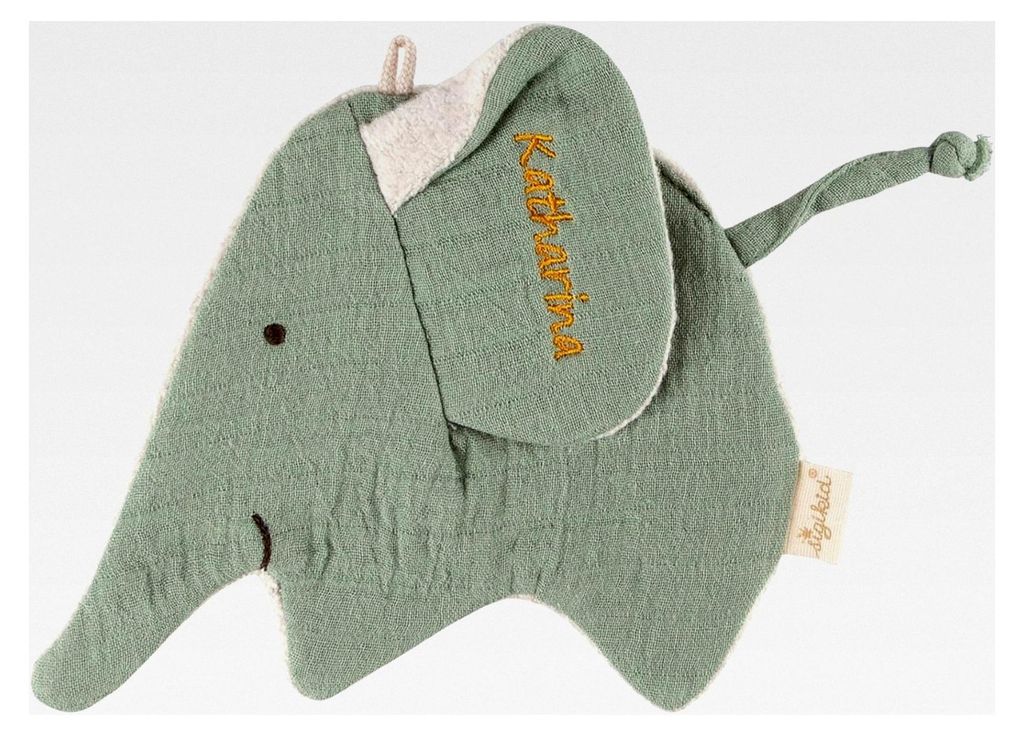 Knistertuch mit Namensstickerei Elefant für Babys und Kleinkinder ab 3 Monaten