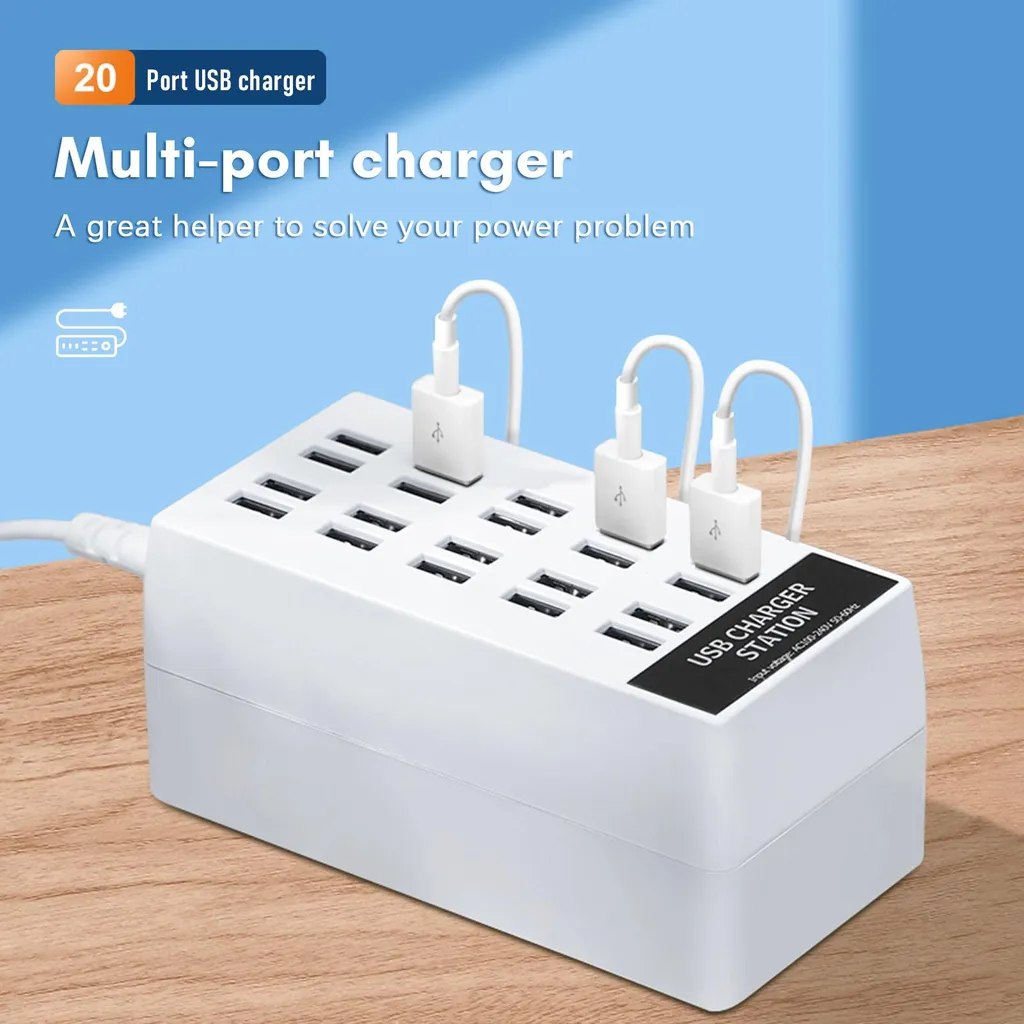 Multi-chargeur USB de bureau pour iPhone, Samsung et Xiaomi - 20 Ports
