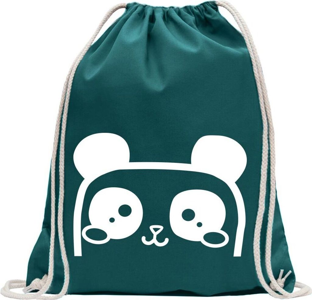 Kiwistar - Turnbeutel - petrol - halber Panda - Fun Rucksack Sport Beutel Gymsack Baumwolle mit Ziehgurt