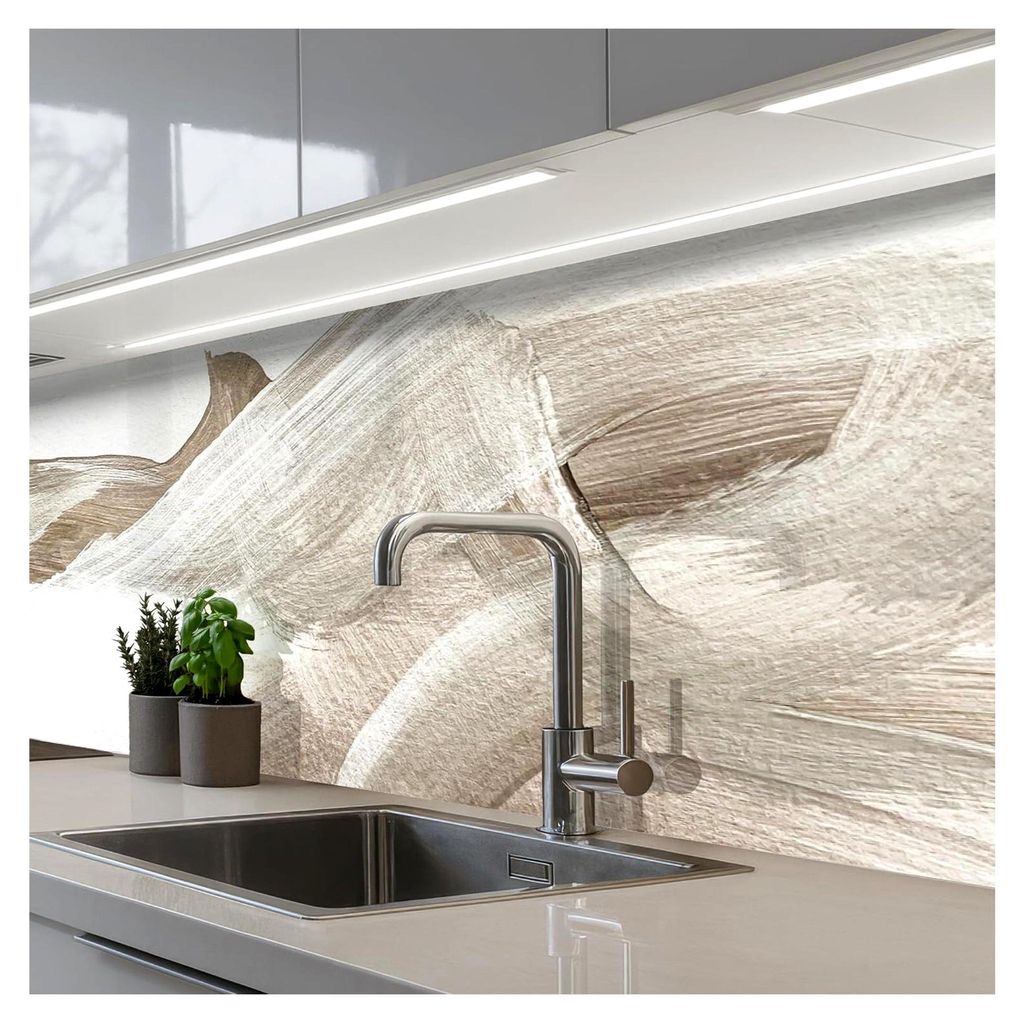 Spritzschutz für die Küche 60x200 cm Abwaschbar Selbstklebend Küchenwand Küchenfront Rückenwand Wandschutz Abstrakt - Moderne Kunst - Beige