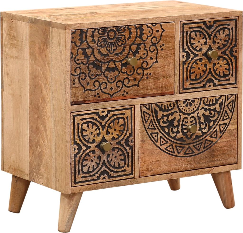 Marrakesch Boho Style Nachttisch kleine Kommode mit Schubladen aus Holz 55cm hoch | Beistelltisch für Schlafzimmer oder Kinderzimmer als Orientali...