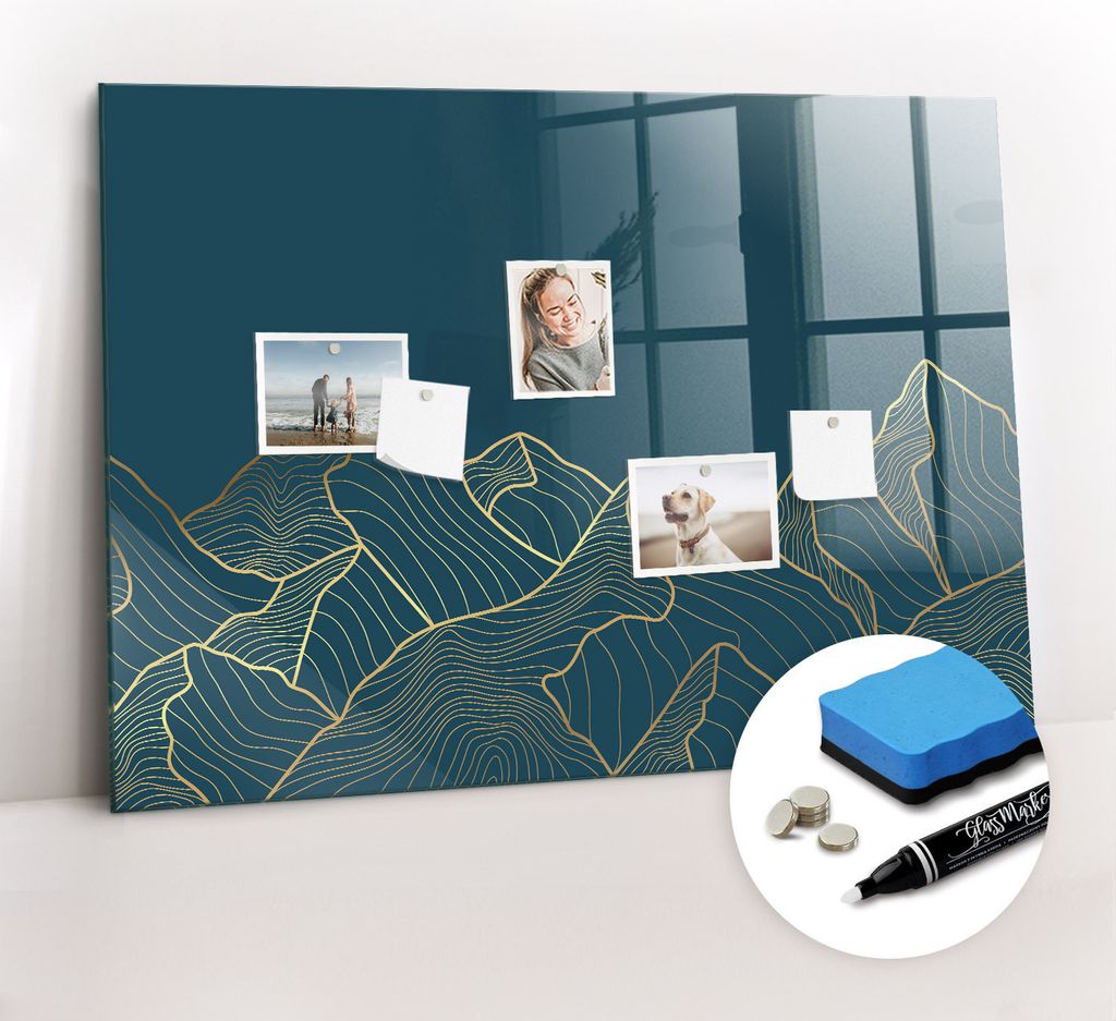 Magnetische Wandtafel - Weißer Marker + Schwamm + Magnete 100 x 70 cm - Skizze der Berge