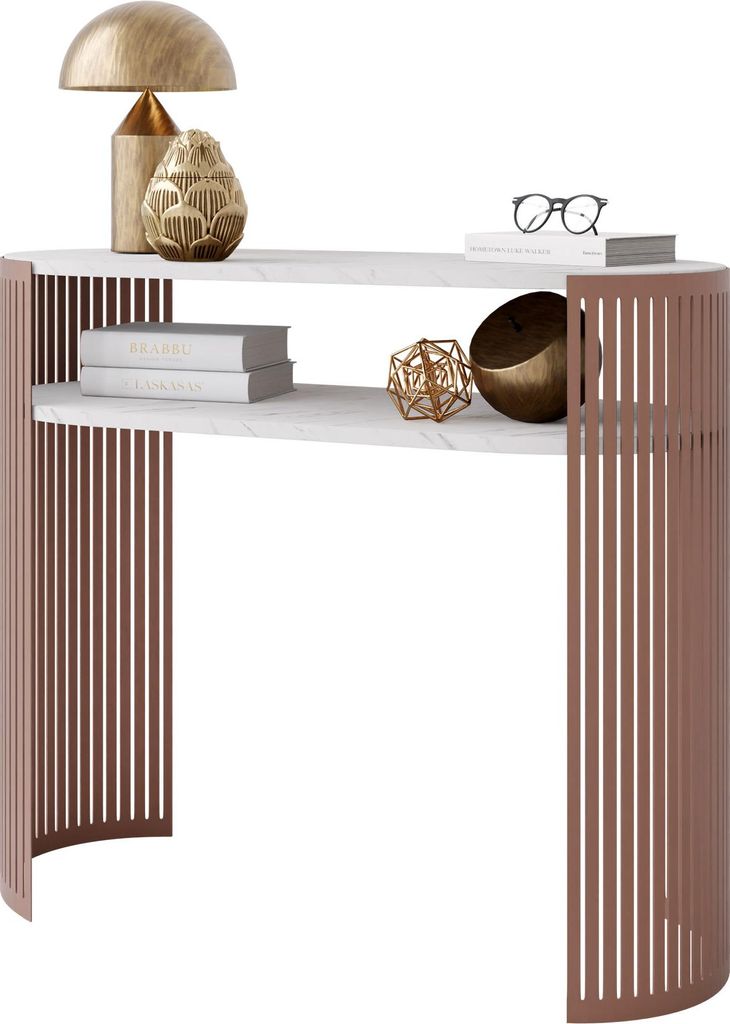 MIRJAN24 Konsolentisch Fikoli, Rahmen aus Stahl (Farbe: Kupfer / Bianco Marmor)