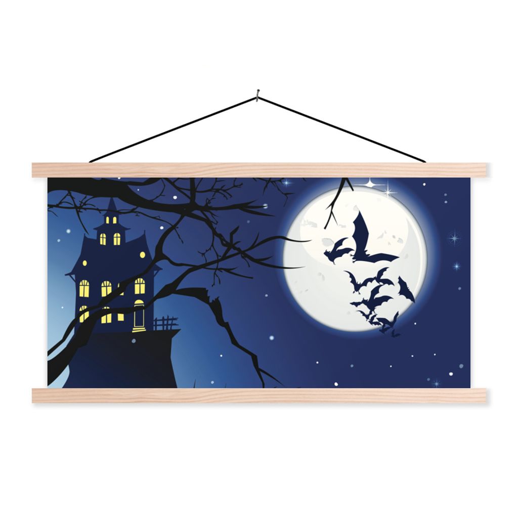 MuchoWow Textilposter Eine Halloween-Nacht in einer Illustration 60x30 cm mit holzfarbenen Rahmen - Dekoration