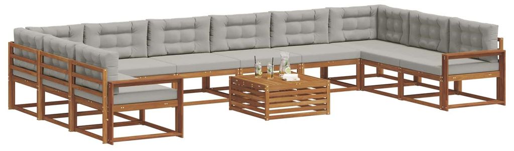vidaXL Outdoor-Sofagarnitur mit Kissen 11 pcs Natürlich und Hellgrau