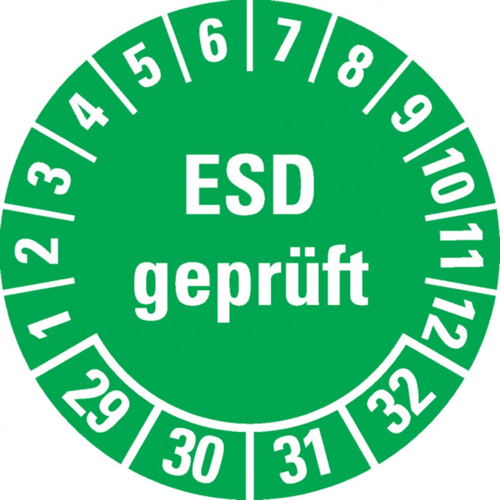 Dreifke Prüfplakette ESD 29-32, grün, Dokumentenfolie, Ø 30mm, 18/Bogen