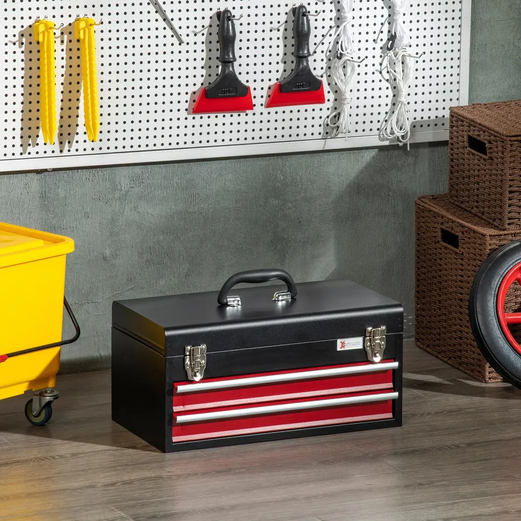 Rangement outils portable en acier 2 tiroirs pour garage et atelier