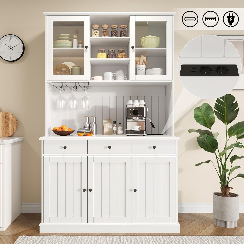 Merax Buffetschrank Hochschrank mit Glastüren und