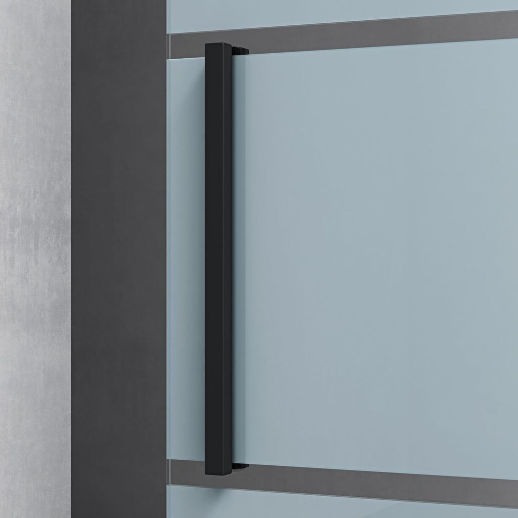 Mai & Mai Glasschiebetür komplettset Schwarz 5-Milchglas Streifen, Griffart: Stangengriff, BxH: 90x205cm, 15 mm Wandabstand, 8mm ESG-Sicherheitsglas