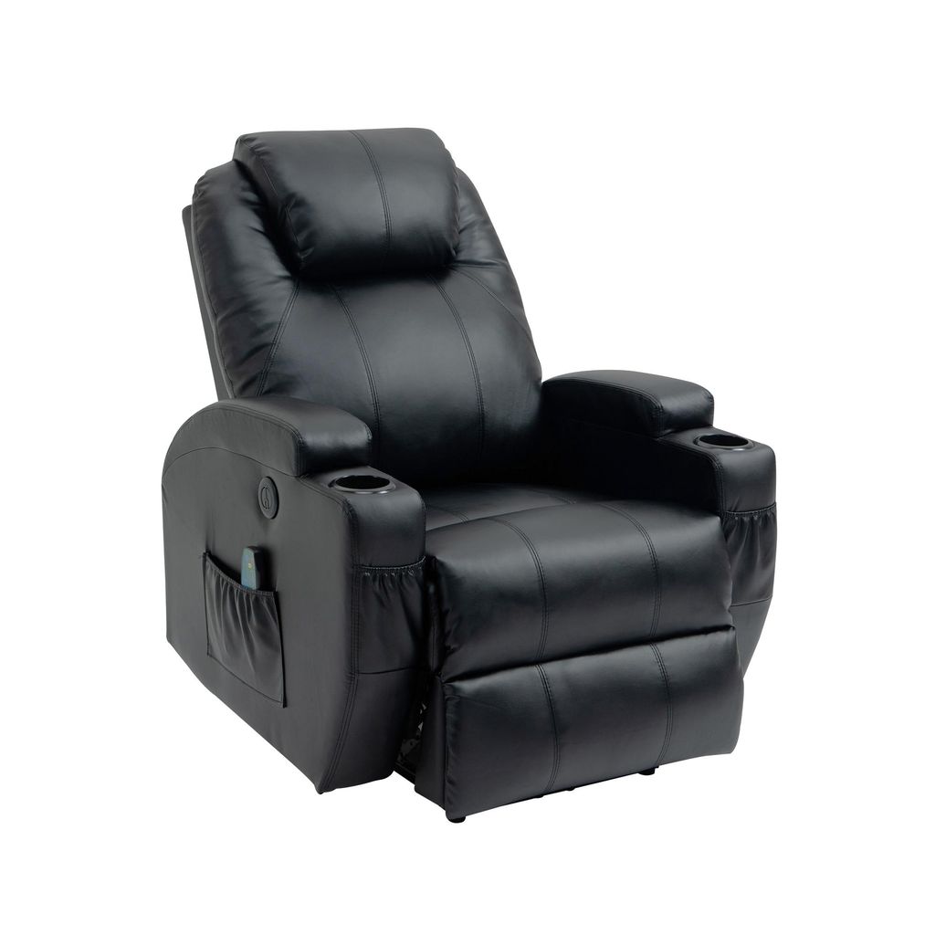 GIHAUVIA Elektrisch Massagesessel Relaxsessel Fernsehsessel Wärmefunktion Massage 2 Seitentaschen Getränkehalter TV Sessel Liegeposition Schwarz