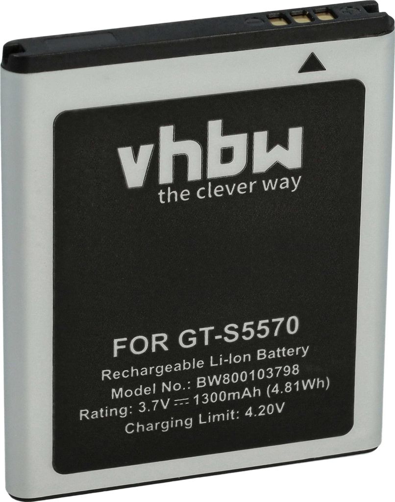 vhbw Akku kompatibel mit Samsung Wave GT-S7230E, GT-S7230, I559, GT-S5750, GT-S5750E, S5250 525 Handy Smartphone Telefon (1300 mAh, 3,7 V, Li-Ion)