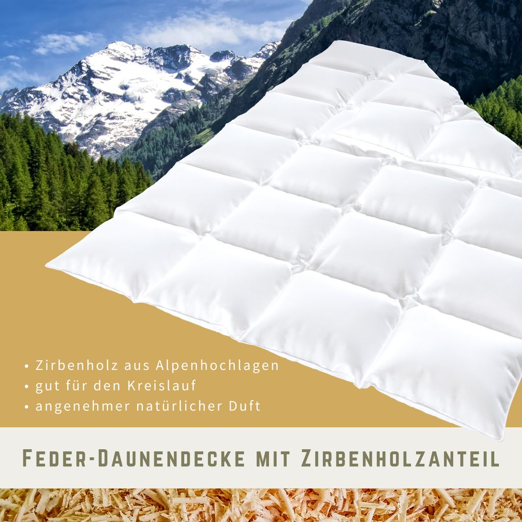 Feder/Daunen Kassettenbett mit Zirbeholz Anteil warm 135x200cm