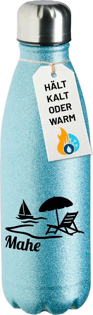 Huuraa Trinkflasche Mahe Inselmotiv Seychellen 500ml Blue Edelstahl Wasserflasche Trinkflasche Geschenkidee