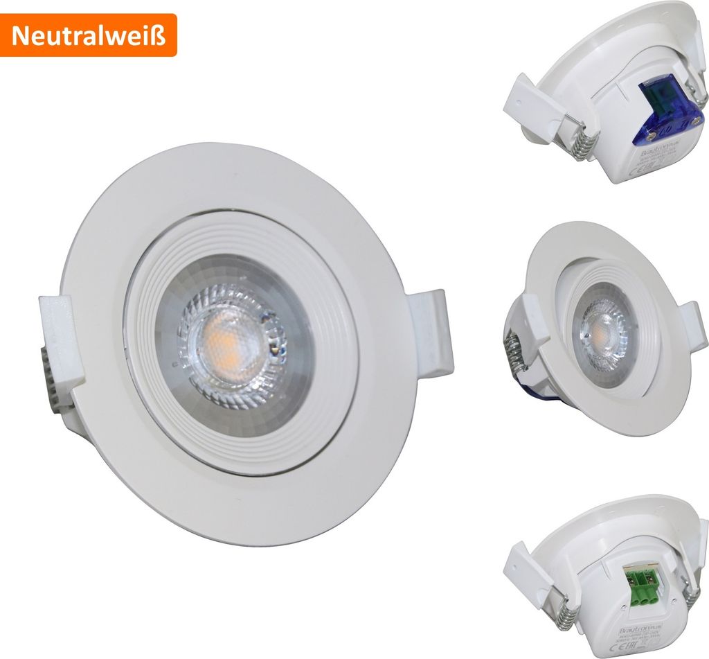 10x LED Einbaustrahler Schwenkbar inkl. 5W LED Leuchtmittel Neutralweiß 380lm 230V eingebauter Trafo Spot Strahler Deckenleuchte Rund Weiß