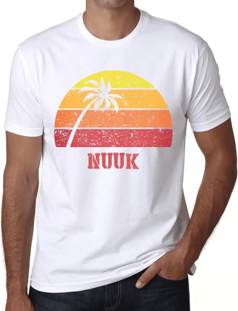 Herren Grafik T-Shirt Palme Strand Sonnenuntergang in Nuuk – Palm, Beach, Sunset In Nuuk – Öko-Verantwortlich Vintage Jahrgang Kurzarm Lustige...
